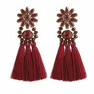 Tassel Drop Earrings In Wine Flower
